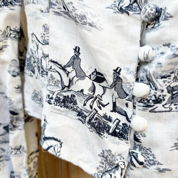 Reformation Hogan Top Size 2 Linen‎ Blouse Toile Horse Print - Picture 10 of 17